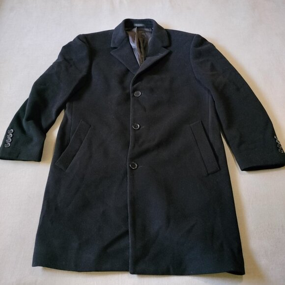 Calvin Klein Mens Black Overcoat 42R Wool Cashmere Formal Jacket Old Money